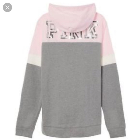 PINK VS Colorblock Pullover Hoodie w/ Silver Sequins Gray & Light Pink Black Dog - Picture 2 of 8